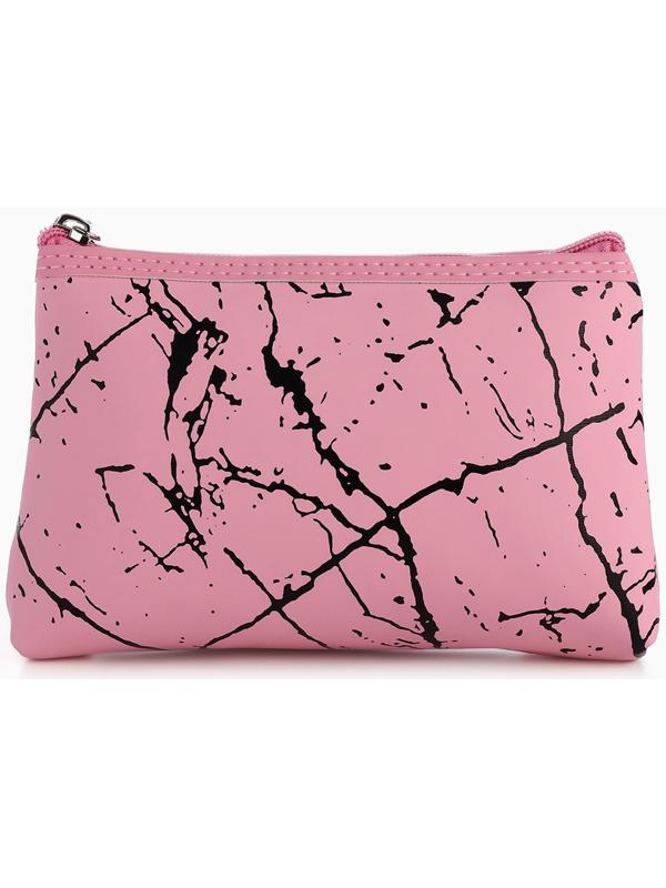 Набор простых косметичек на молниях 2 в 1, с принтом «Мраморная текстура», розовый