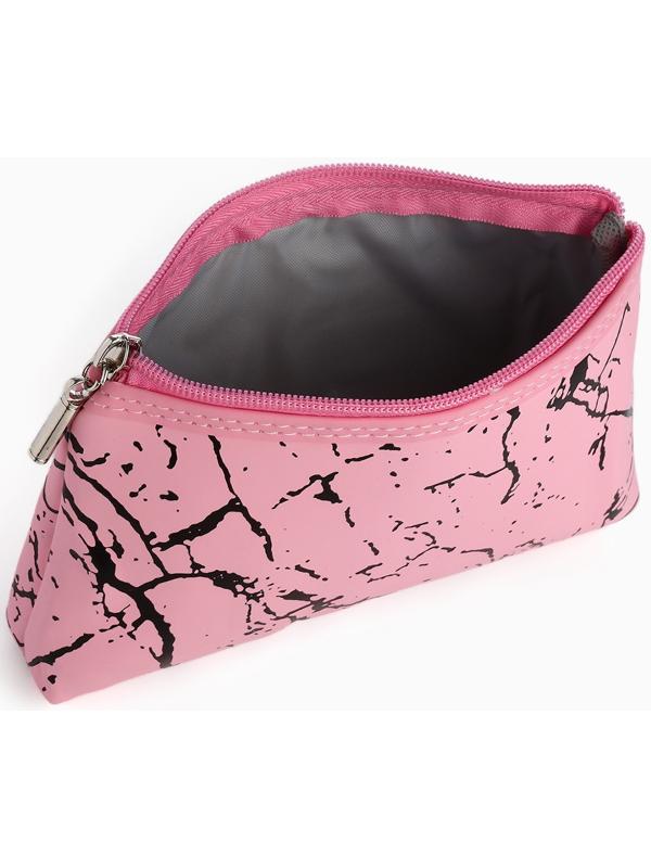 Набор простых косметичек на молниях 2 в 1, с принтом «Мраморная текстура», розовый