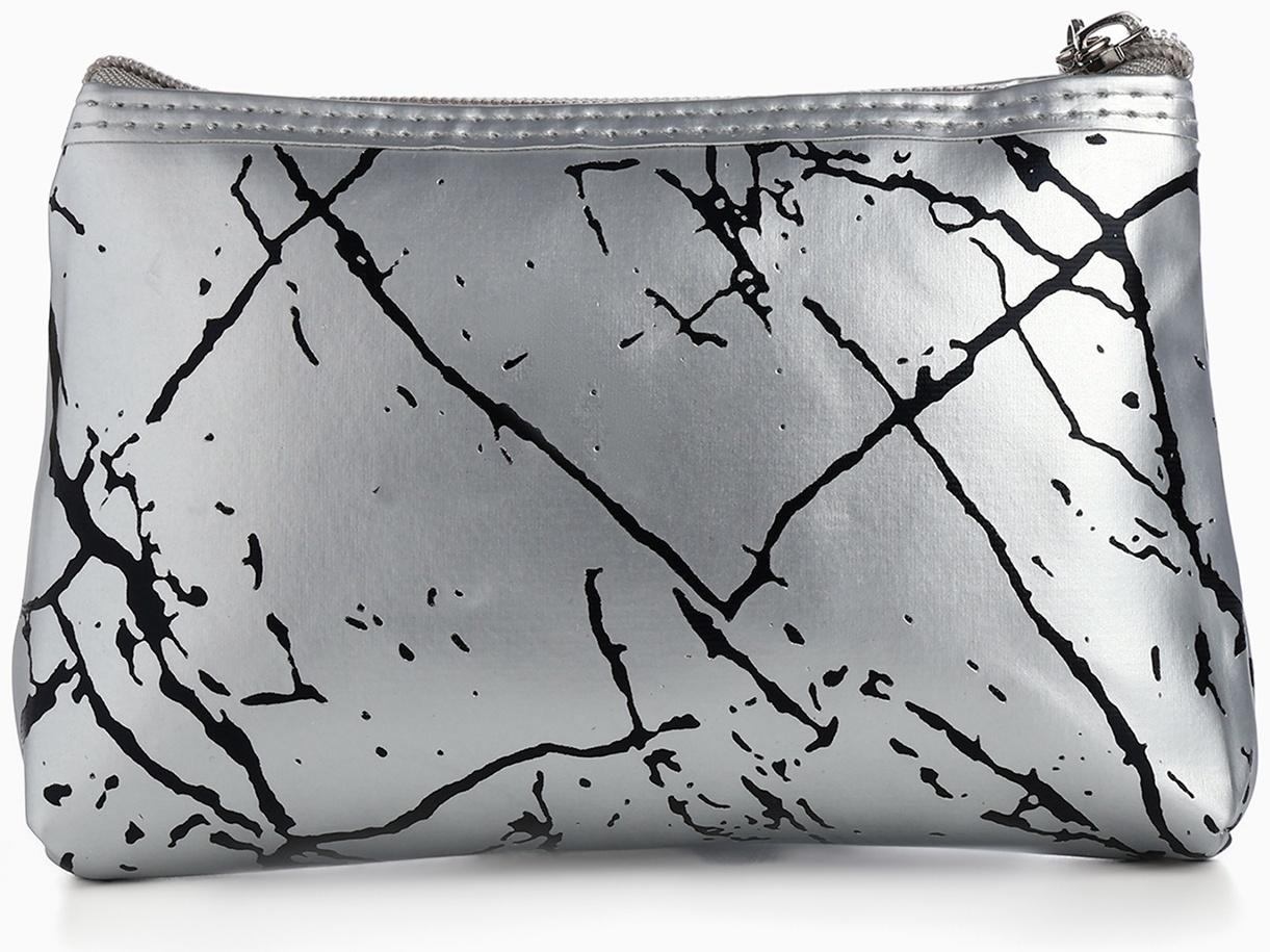 Набор простых косметичек на молниях 2 в 1, с принтом «Мраморная текстура», серебристый