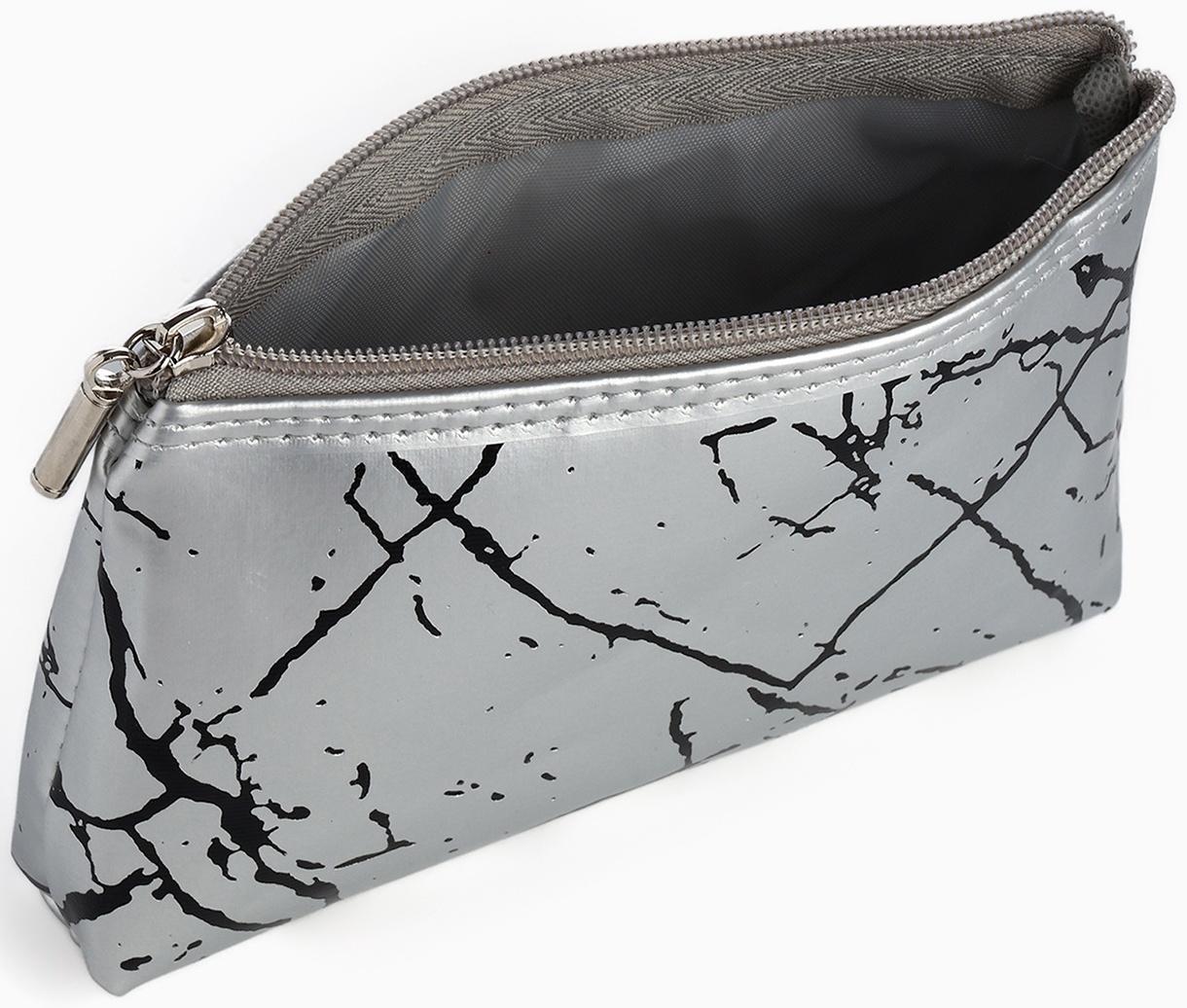 Набор простых косметичек на молниях 2 в 1, с принтом «Мраморная текстура», серебристый