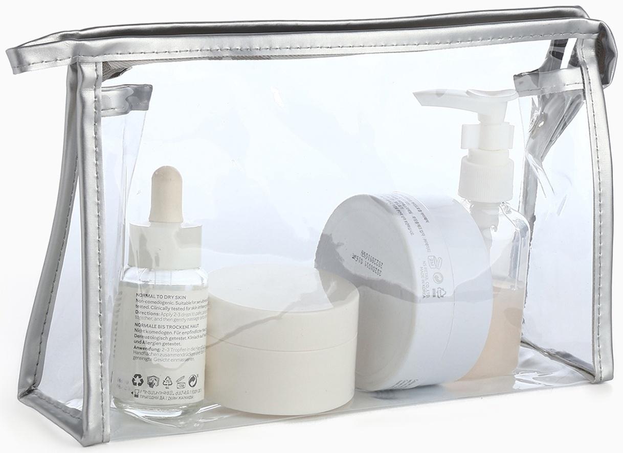 Набор простых косметичек на молниях 2 в 1, с принтом «Мраморная текстура», серебристый