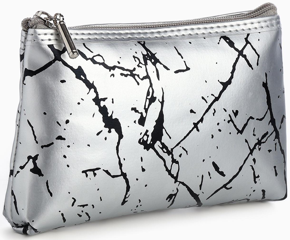 Набор простых косметичек на молниях 2 в 1, с принтом «Мраморная текстура», серебристый