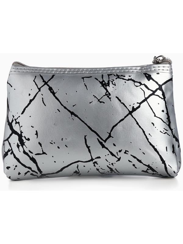 Набор простых косметичек на молниях 2 в 1, с принтом «Мраморная текстура», серебристый