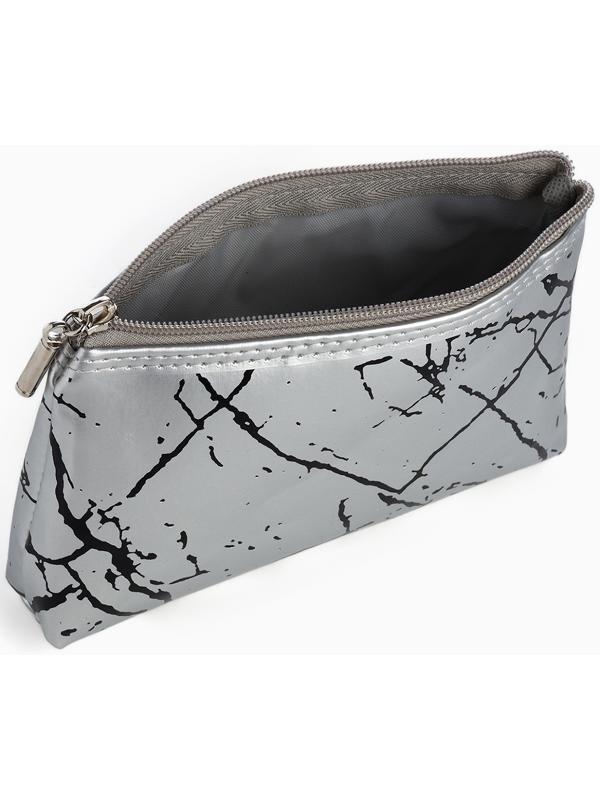 Набор простых косметичек на молниях 2 в 1, с принтом «Мраморная текстура», серебристый