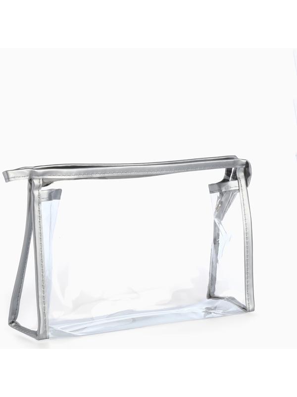 Набор простых косметичек на молниях 2 в 1, с принтом «Мраморная текстура», серебристый