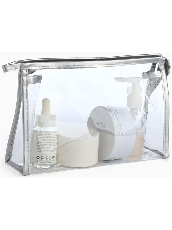 Набор простых косметичек на молниях 2 в 1, с принтом «Мраморная текстура», серебристый