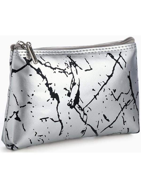 Набор простых косметичек на молниях 2 в 1, с принтом «Мраморная текстура», серебристый