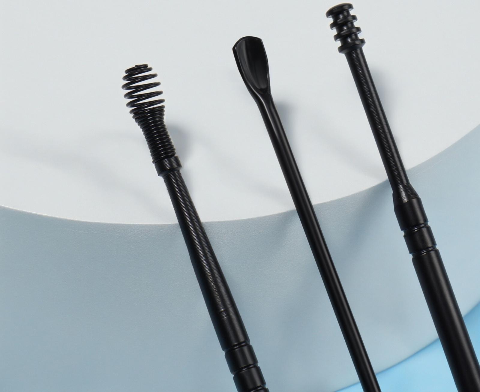 Набор для чистки ушей, 3 предмета, d = 1,2 × 10 см, в футляре, цвет чёрный