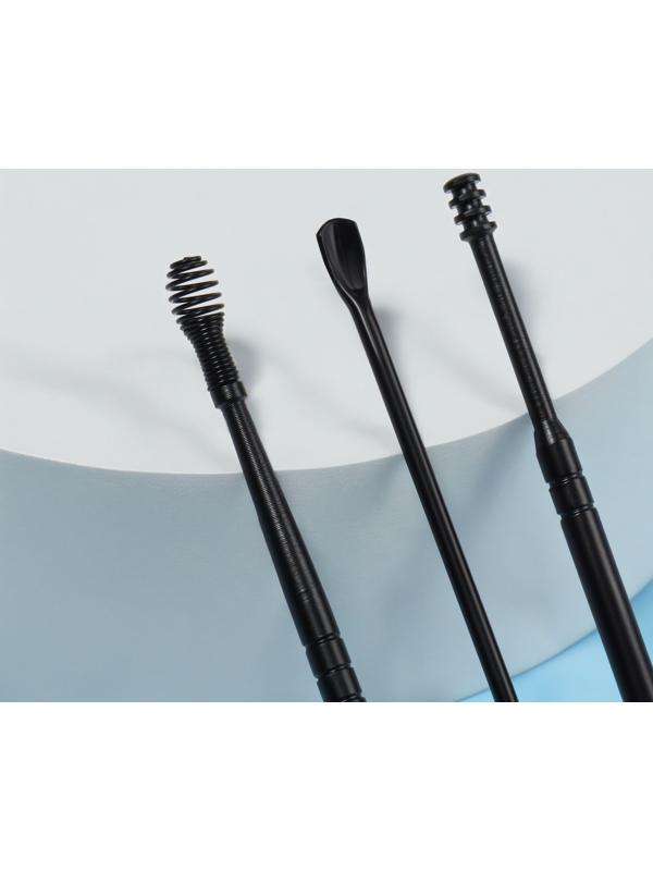 Набор для чистки ушей, 3 предмета, d = 1,2 × 10 см, в футляре, цвет чёрный