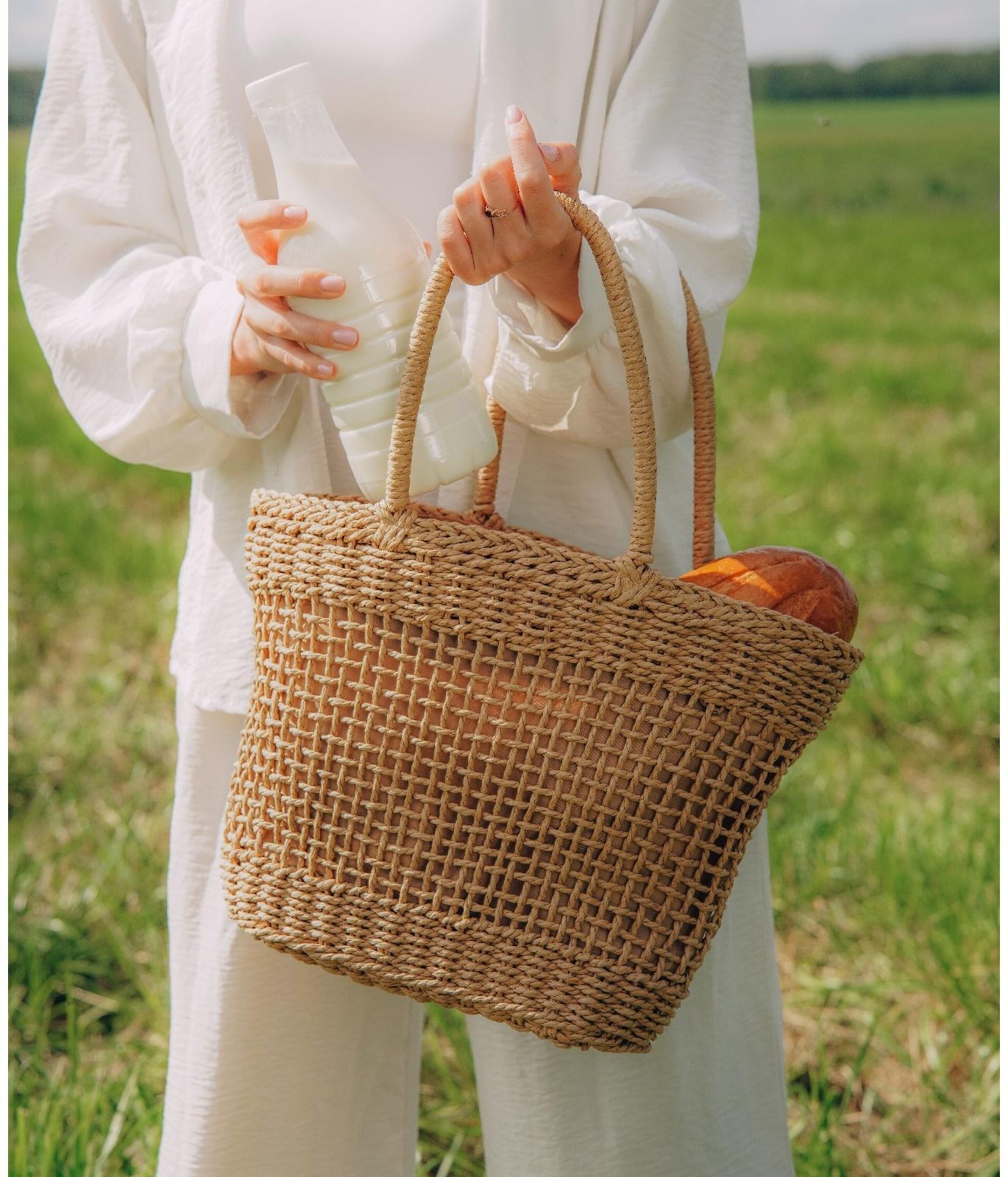 Сумка женская SL Home, ручное плетение, хлопок, длина ручек 18,5 см, 40×27 см