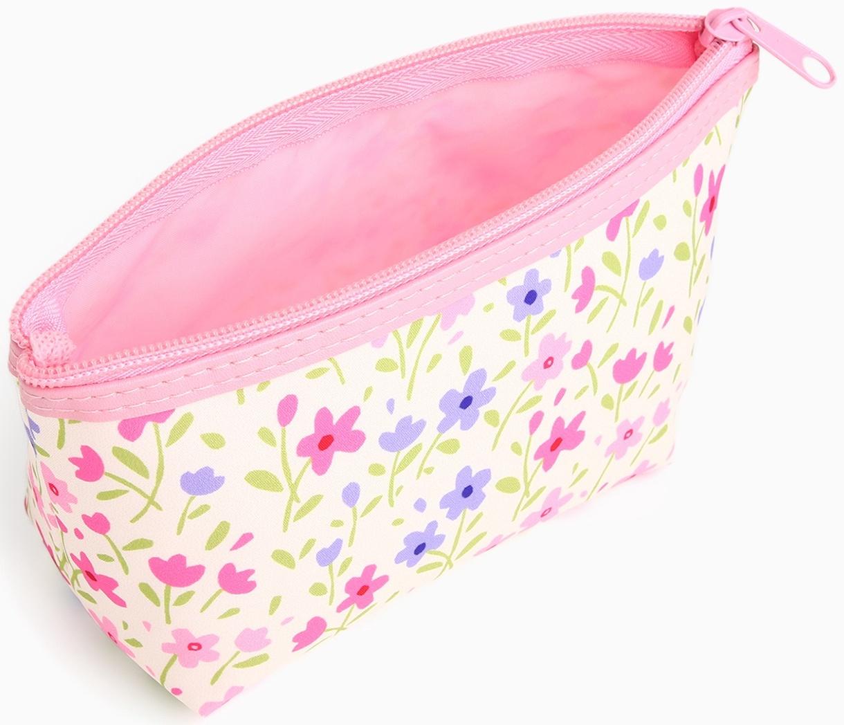 Набор простых косметичек на молниях 2 в 1, с принтом «Полевые цветы», нежно-розовый