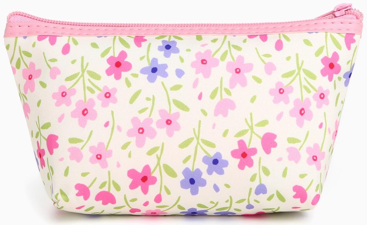 Набор простых косметичек на молниях 2 в 1, с принтом «Полевые цветы», нежно-розовый