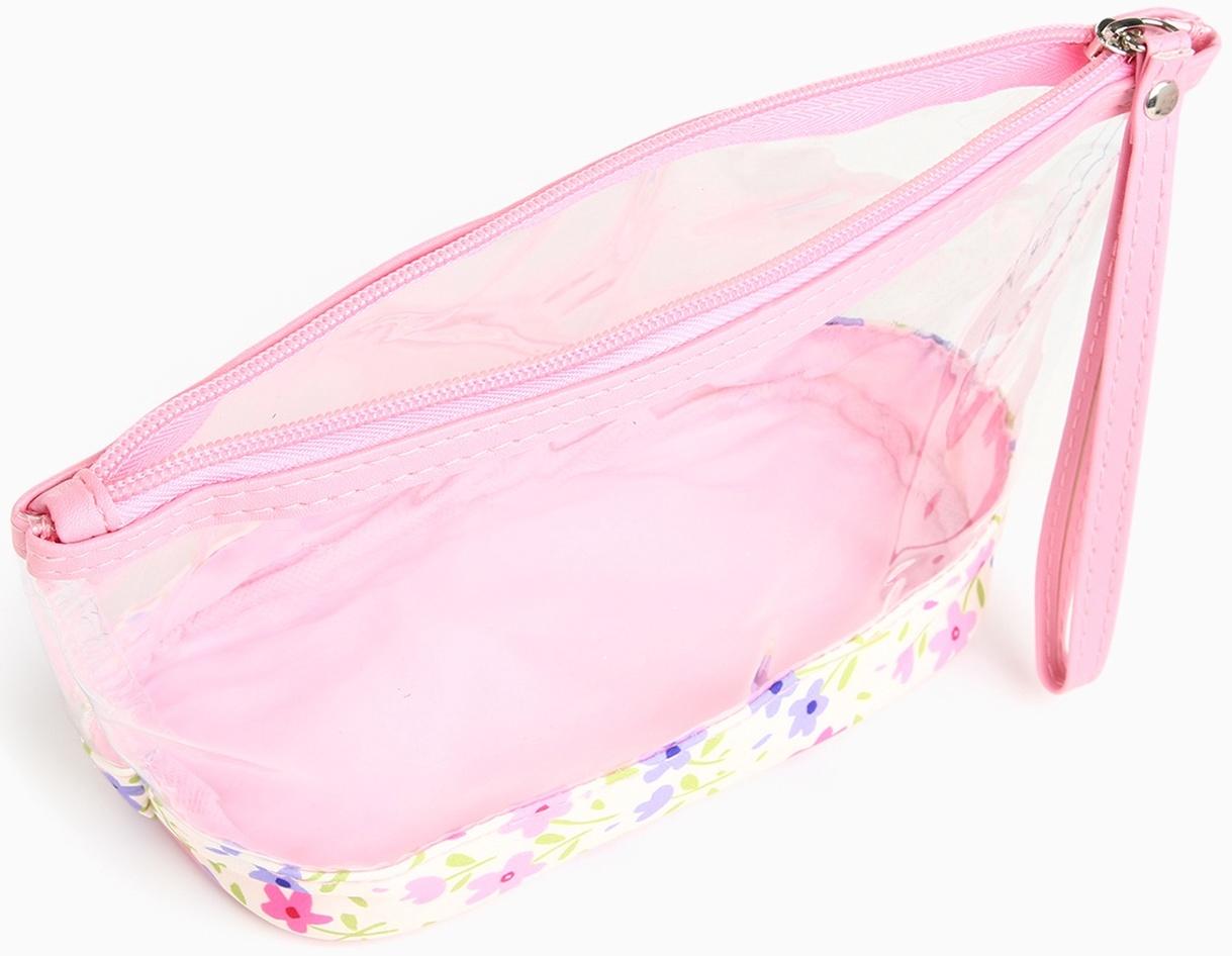 Набор простых косметичек на молниях 2 в 1, с принтом «Полевые цветы», нежно-розовый