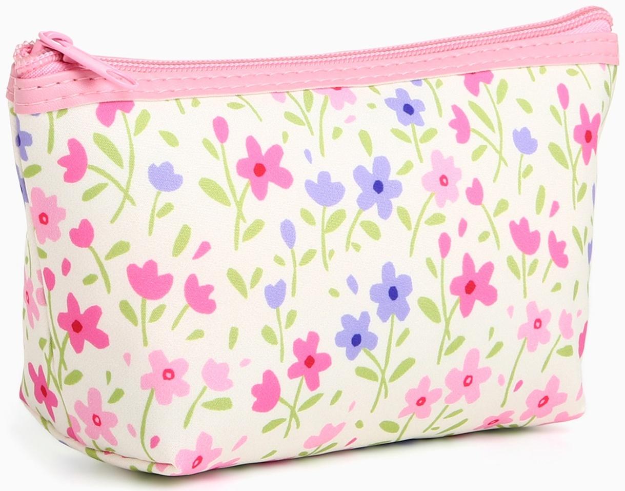 Набор простых косметичек на молниях 2 в 1, с принтом «Полевые цветы», нежно-розовый