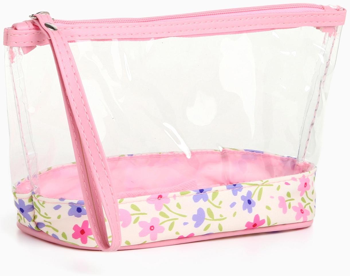 Набор простых косметичек на молниях 2 в 1, с принтом «Полевые цветы», нежно-розовый
