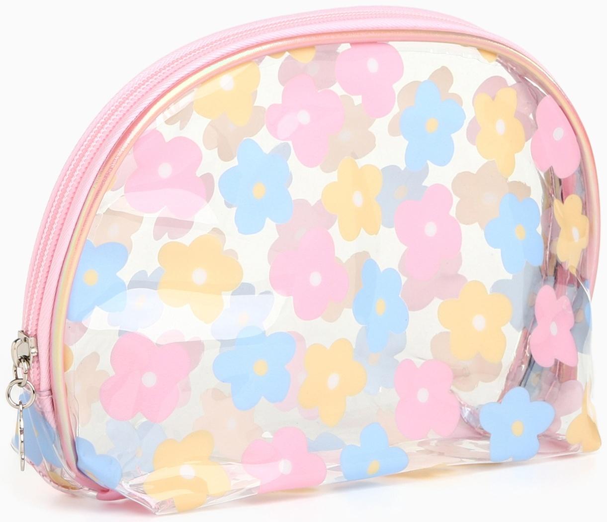 Набор простых косметичек на молниях 2 в 1, с принтом «Нежные цветы», розовый