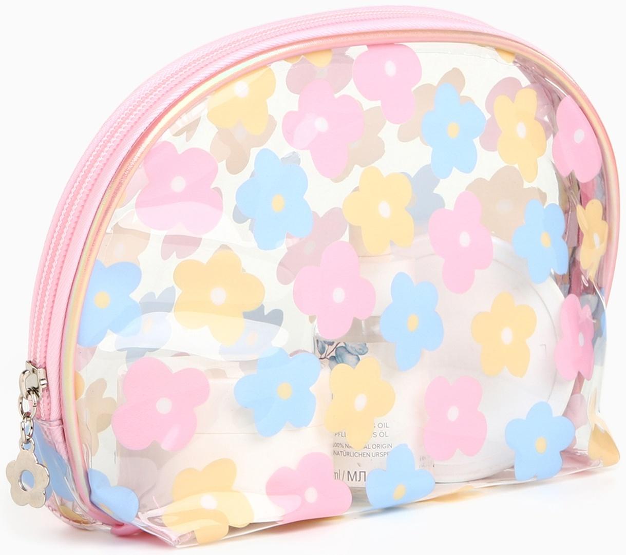 Набор простых косметичек на молниях 2 в 1, с принтом «Нежные цветы», розовый