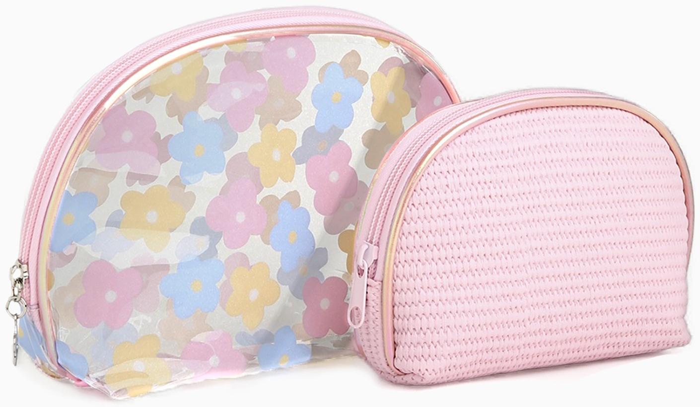 Набор простых косметичек на молниях 2 в 1, с принтом «Нежные цветы», розовый