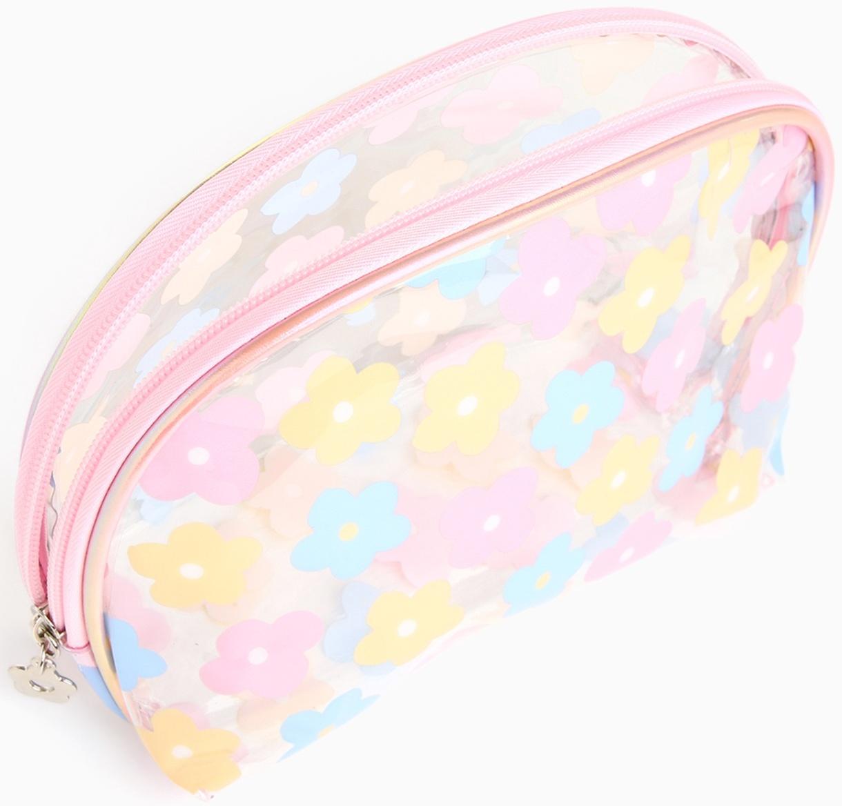 Набор простых косметичек на молниях 2 в 1, с принтом «Нежные цветы», розовый