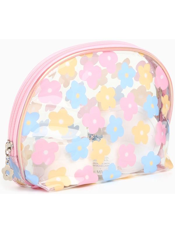 Набор простых косметичек на молниях 2 в 1, с принтом «Нежные цветы», розовый