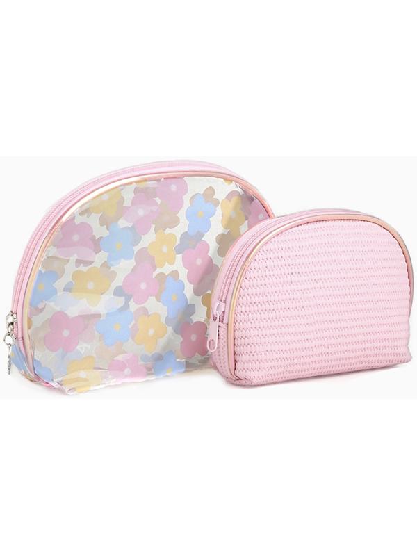 Набор простых косметичек на молниях 2 в 1, с принтом «Нежные цветы», розовый