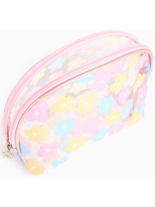 Набор простых косметичек на молниях 2 в 1, с принтом «Нежные цветы», розовый