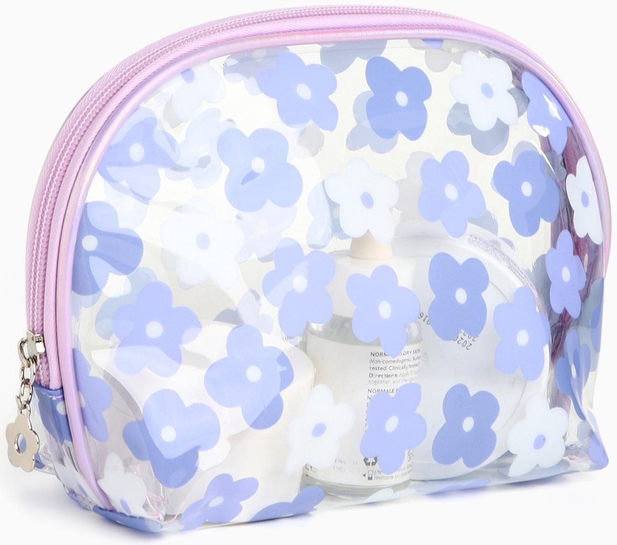 Набор простых косметичек на молниях 2 в 1, с принтом «Нежные цветы», сиреневый