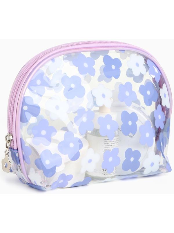 Набор простых косметичек на молниях 2 в 1, с принтом «Нежные цветы», сиреневый