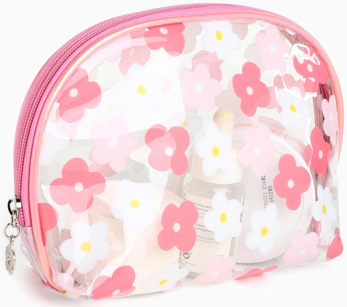 Набор простых косметичек на молниях 2 в 1, с принтом «Нежные цветы», коралловый