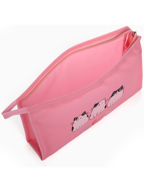 Косметичка на молнии треугольная с рисунком Meow, розовая
