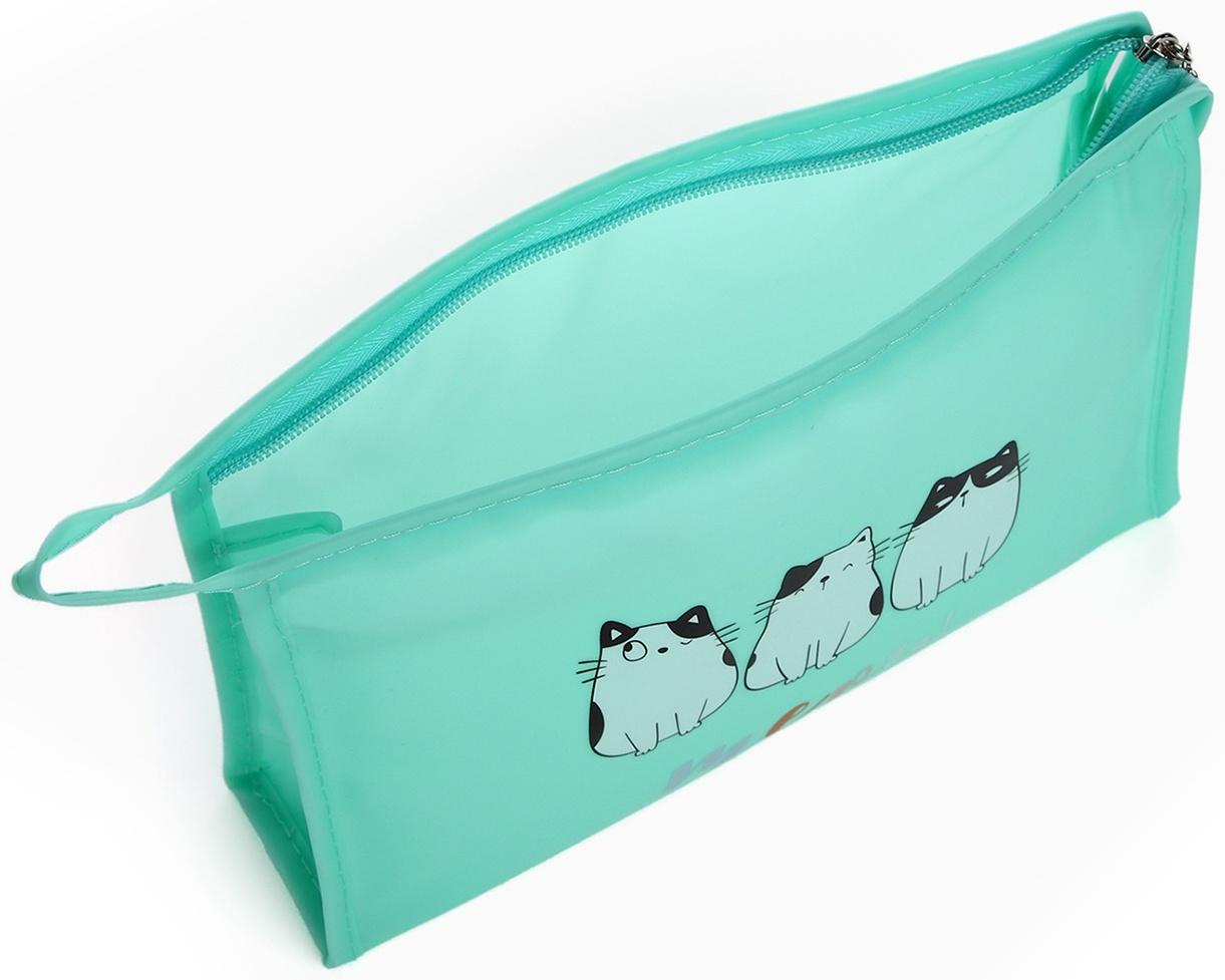 Косметичка на молнии треугольная с рисунком Meow, зелёная