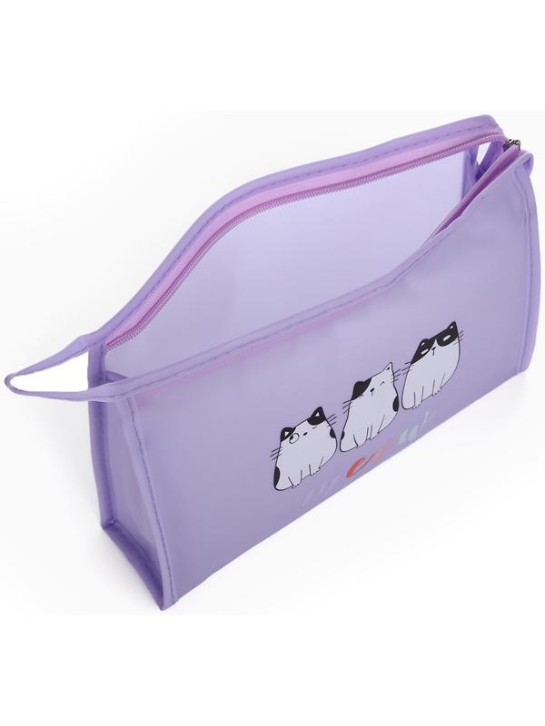 Косметичка на молнии треугольная с рисунком Meow, сиреневая