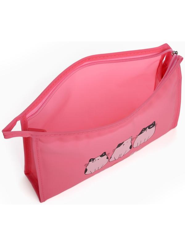 Косметичка на молнии треугольная с рисунком Meow, ярко-розовая