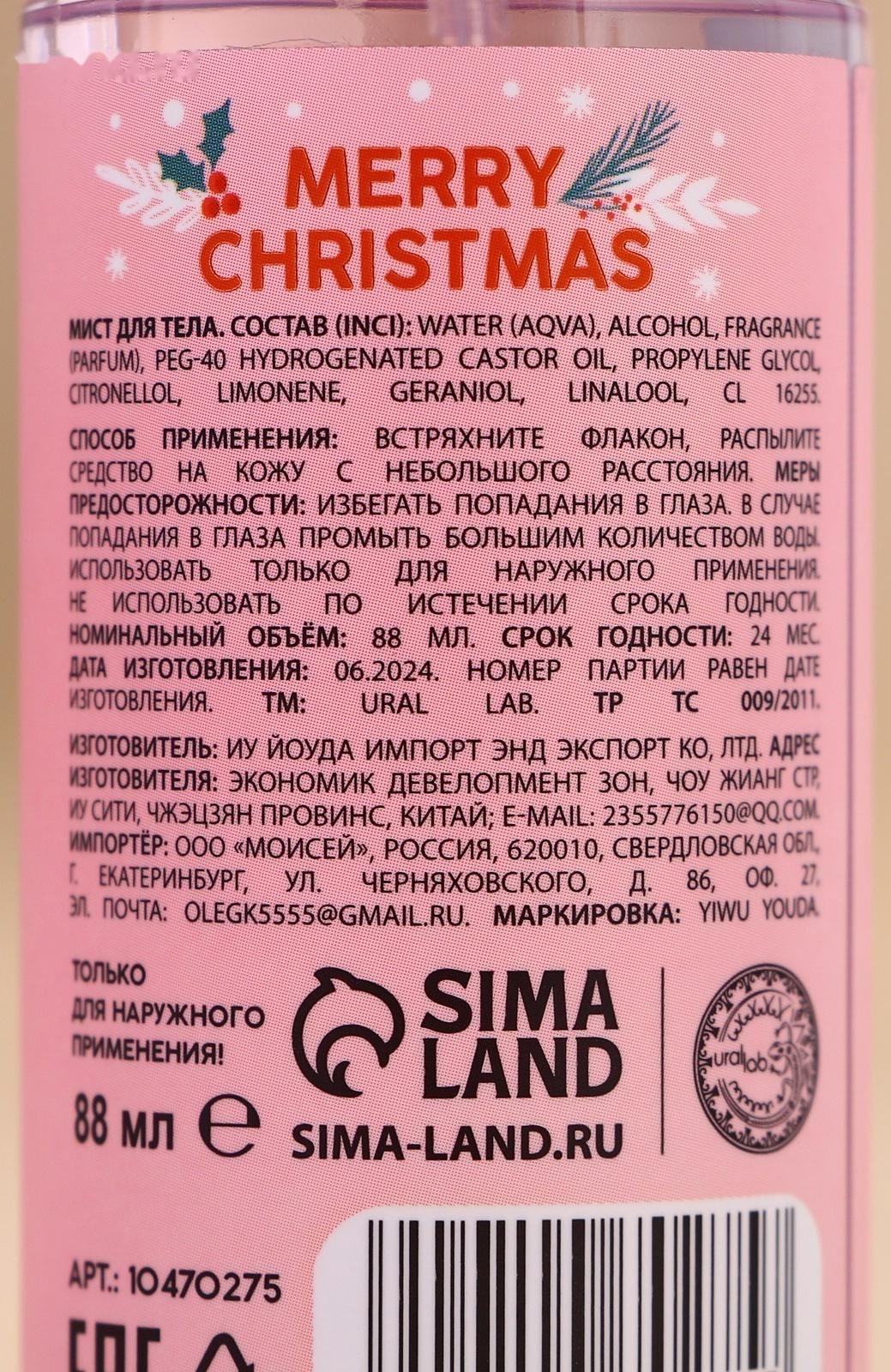 Мист для тела Happy New Year, 88 мл, аромат праздничный пунш, URAL LAB