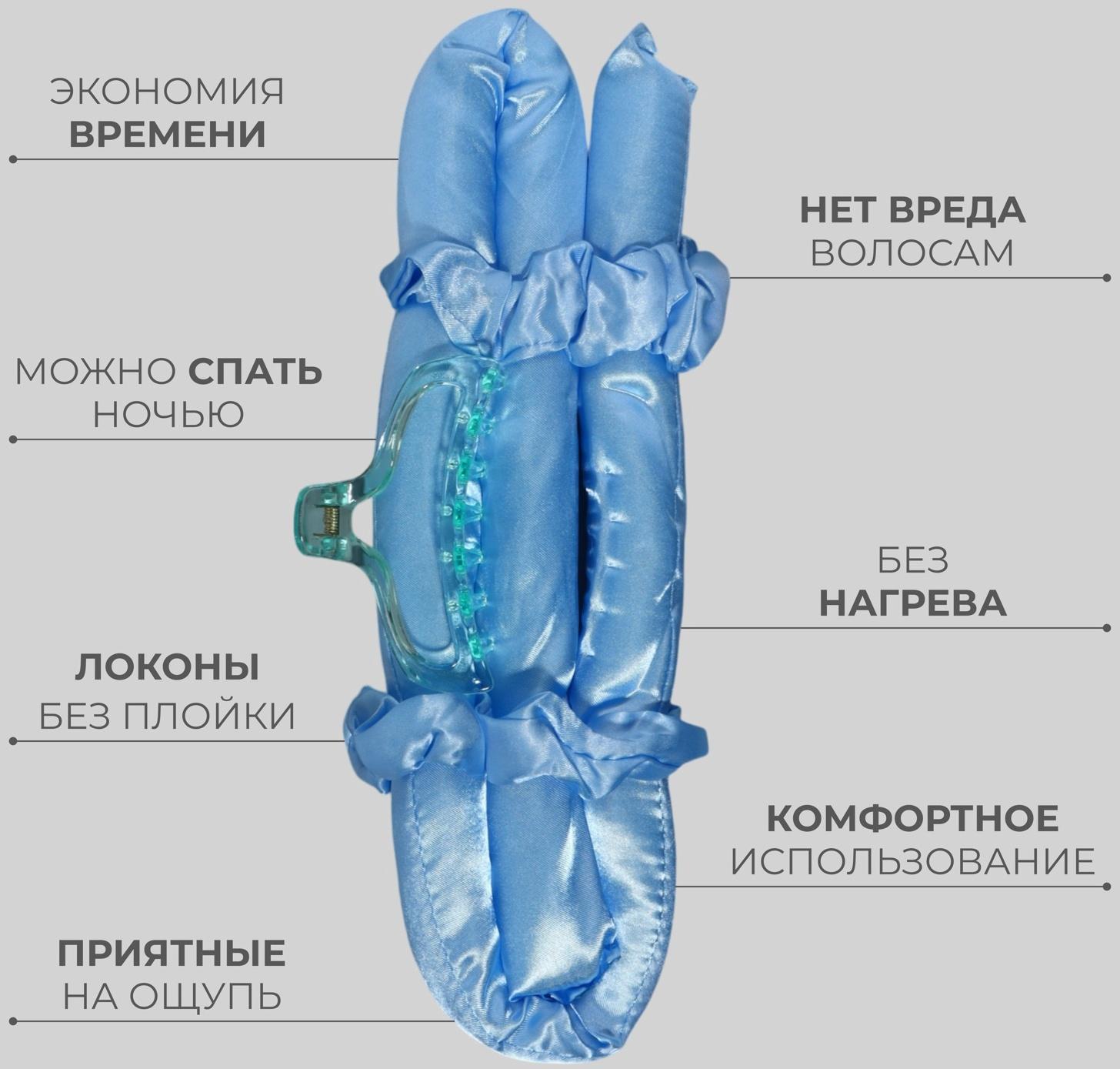 Мягкие бигуди «Волшебный локон», 4 предмета: бигуди, резинки - 2 шт, крабик, цвет голубой