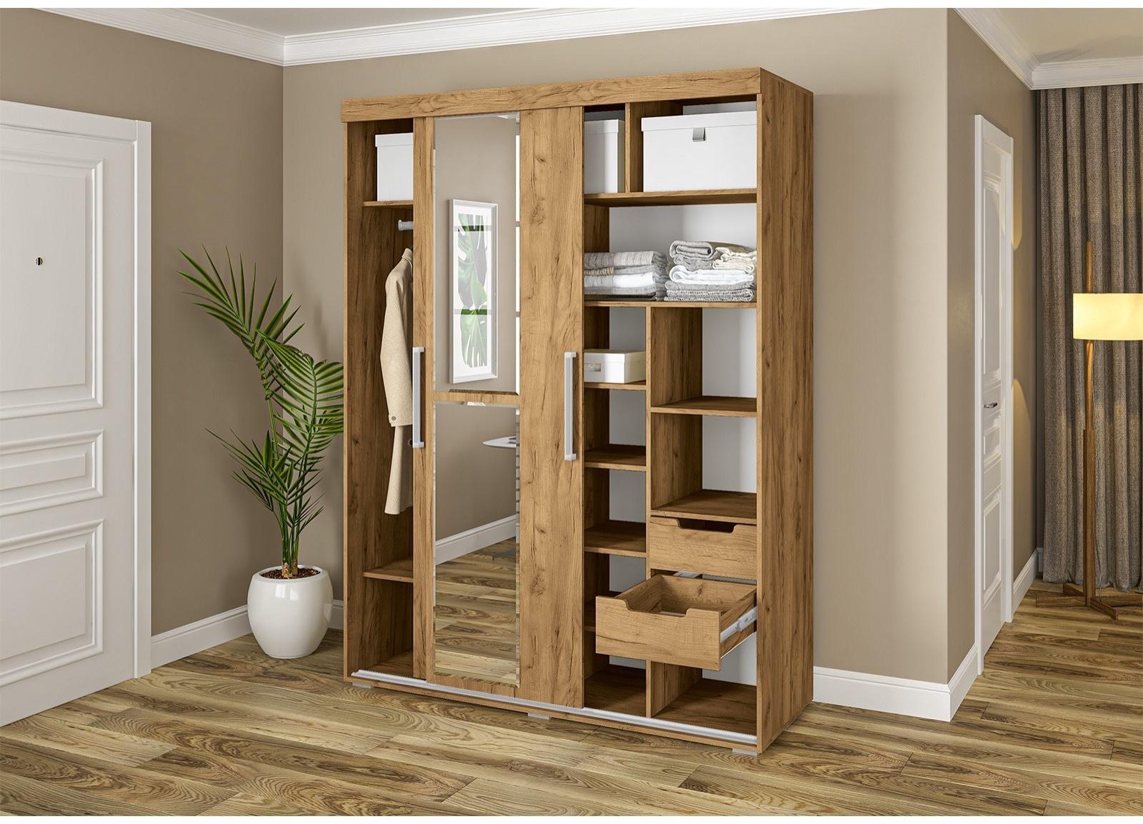 Шкаф-купе «Магнат», с зеркалом, 2.15×1.6×0.6 м, крафт золотой