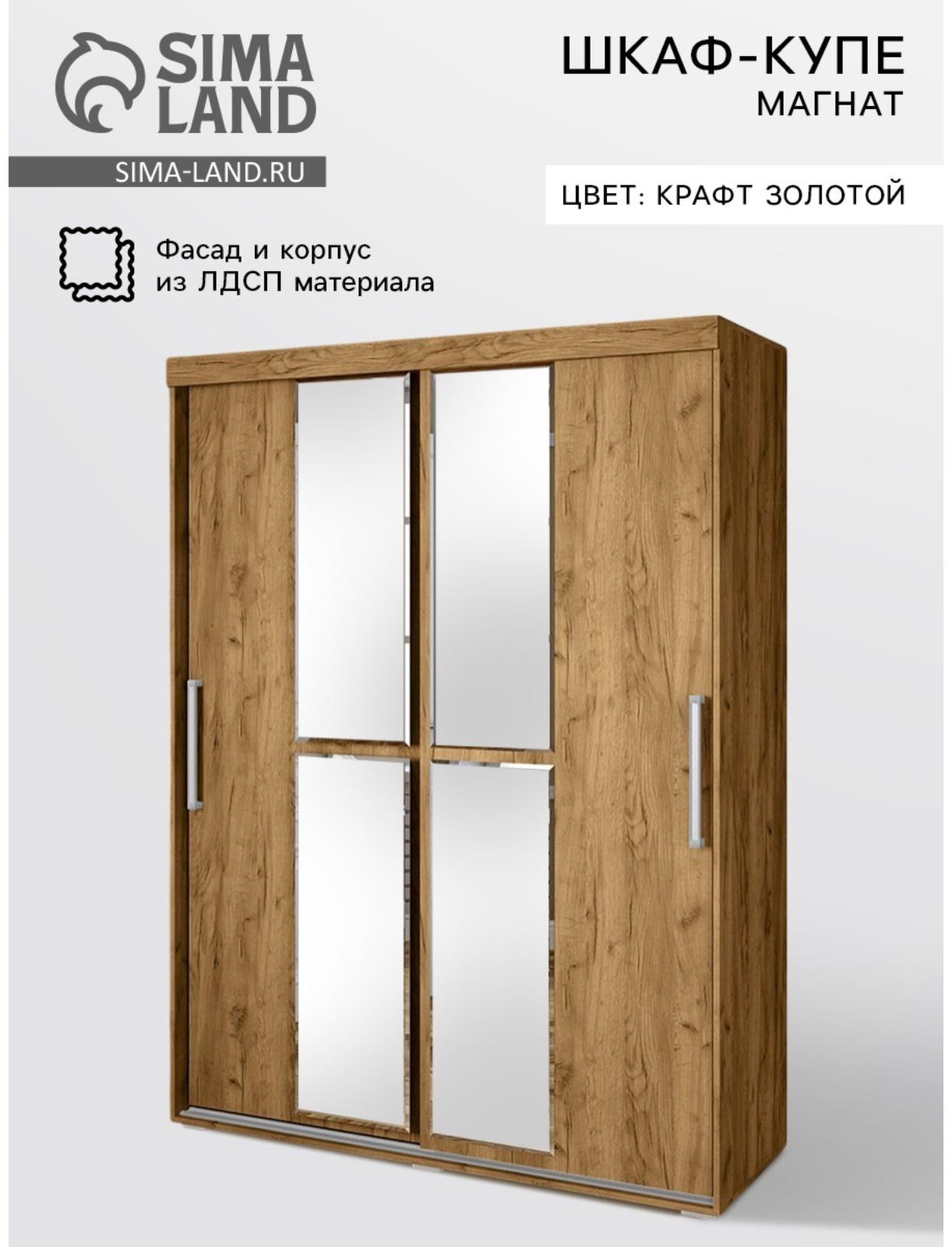 Шкаф-купе «Магнат», с зеркалом, 2.15×1.6×0.6 м, крафт золотой