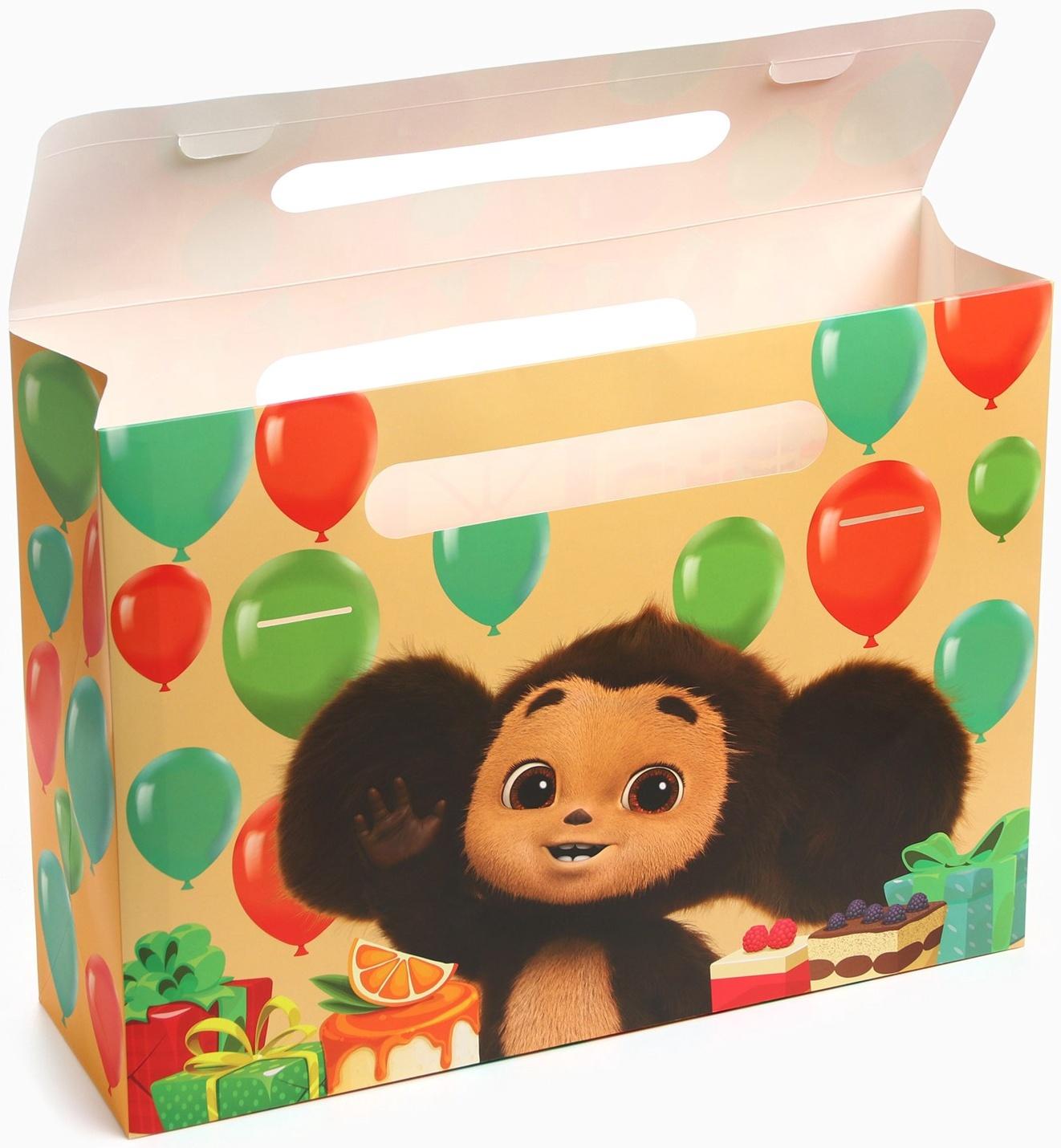 Пакет подарочный-коробка, подарочная упаковка, 40х30х12 см, Чебурашка