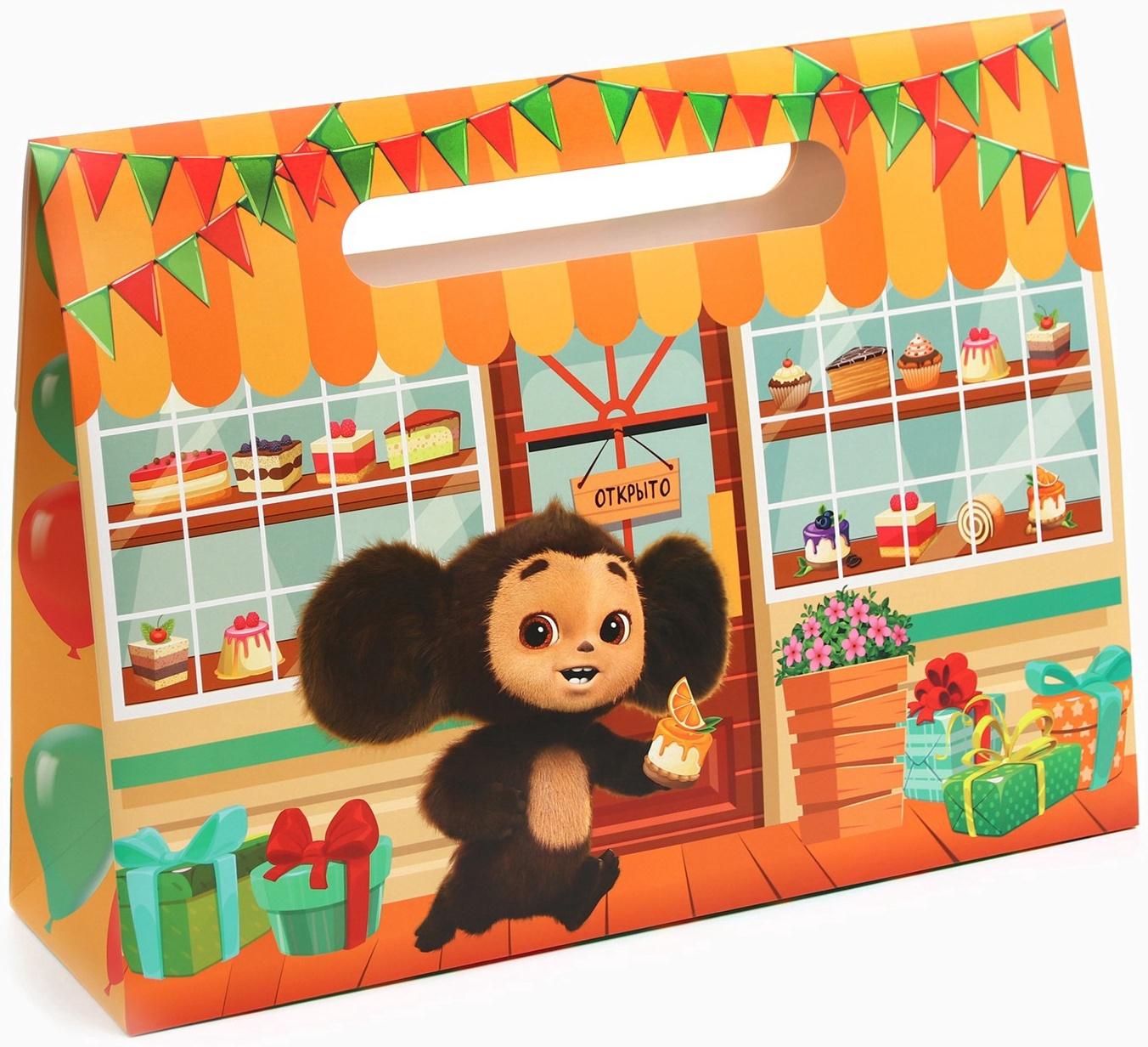 Пакет подарочный-коробка, подарочная упаковка, 40х30х12 см, Чебурашка