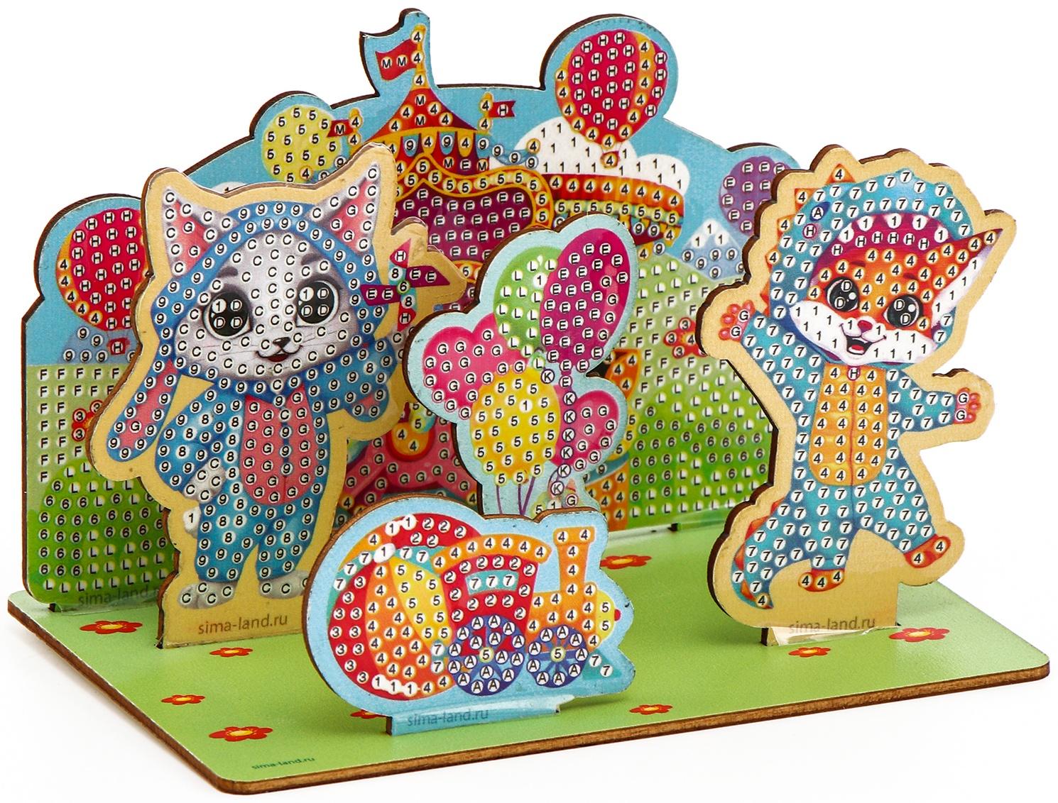 Алмазная мозаика для детей с частичным заполнением на фигурках «Милые Зверята»