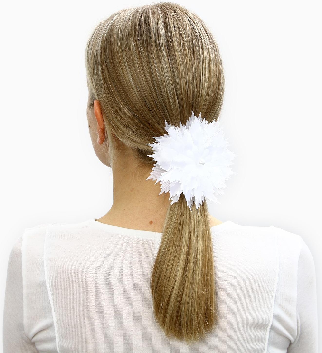 Бант для волос на резинке школьный, белый, 11 см, Кошечка Мари