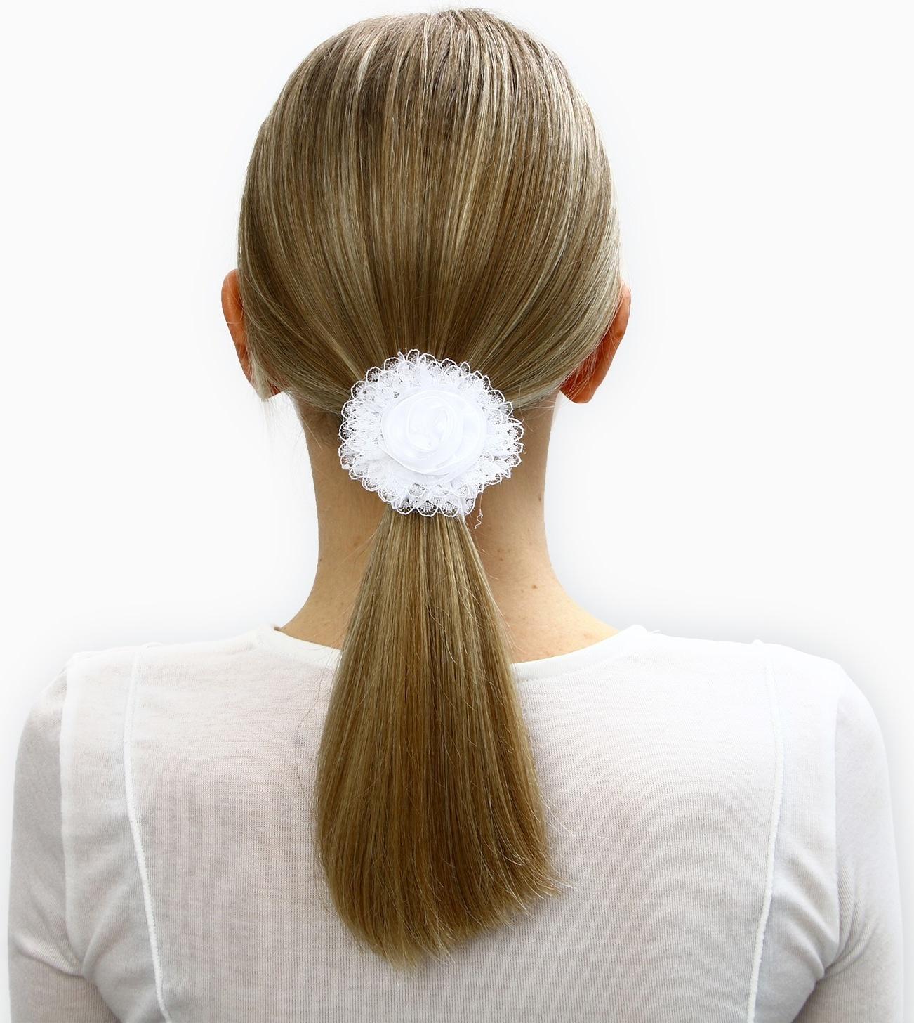 Бант для волос на резинке школьный, белый, 6.5 см, Кошечка Мари