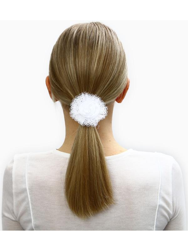 Бант для волос на резинке школьный, белый, 6.5 см, Кошечка Мари