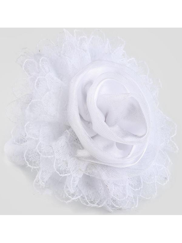 Бант для волос на резинке школьный, белый, 6.5 см, Кошечка Мари