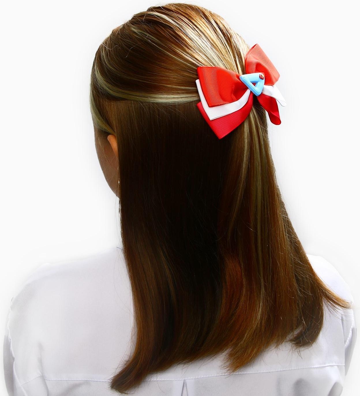 Бант для волос на заколке школьный, 12 см, Принцессы