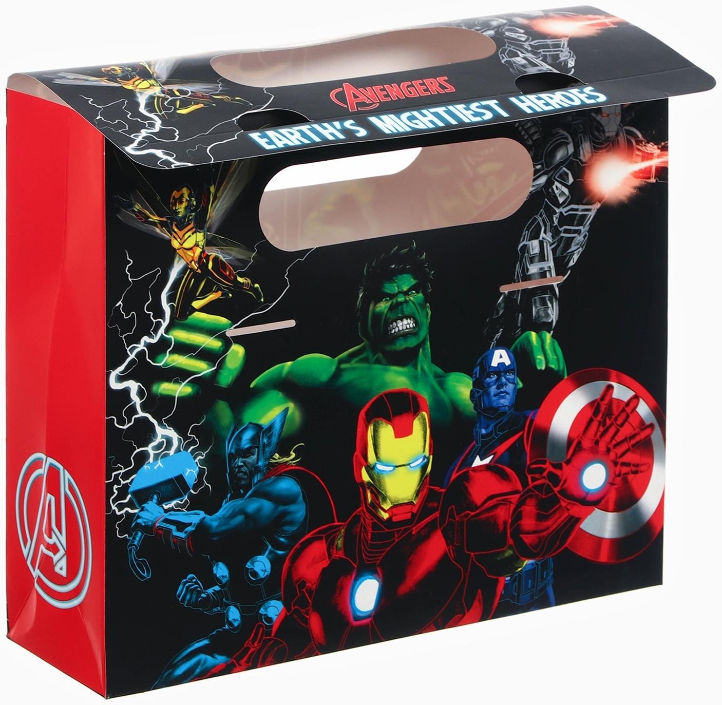 Пакет подарочный-коробка «Герои», Мстители, 24х20х7