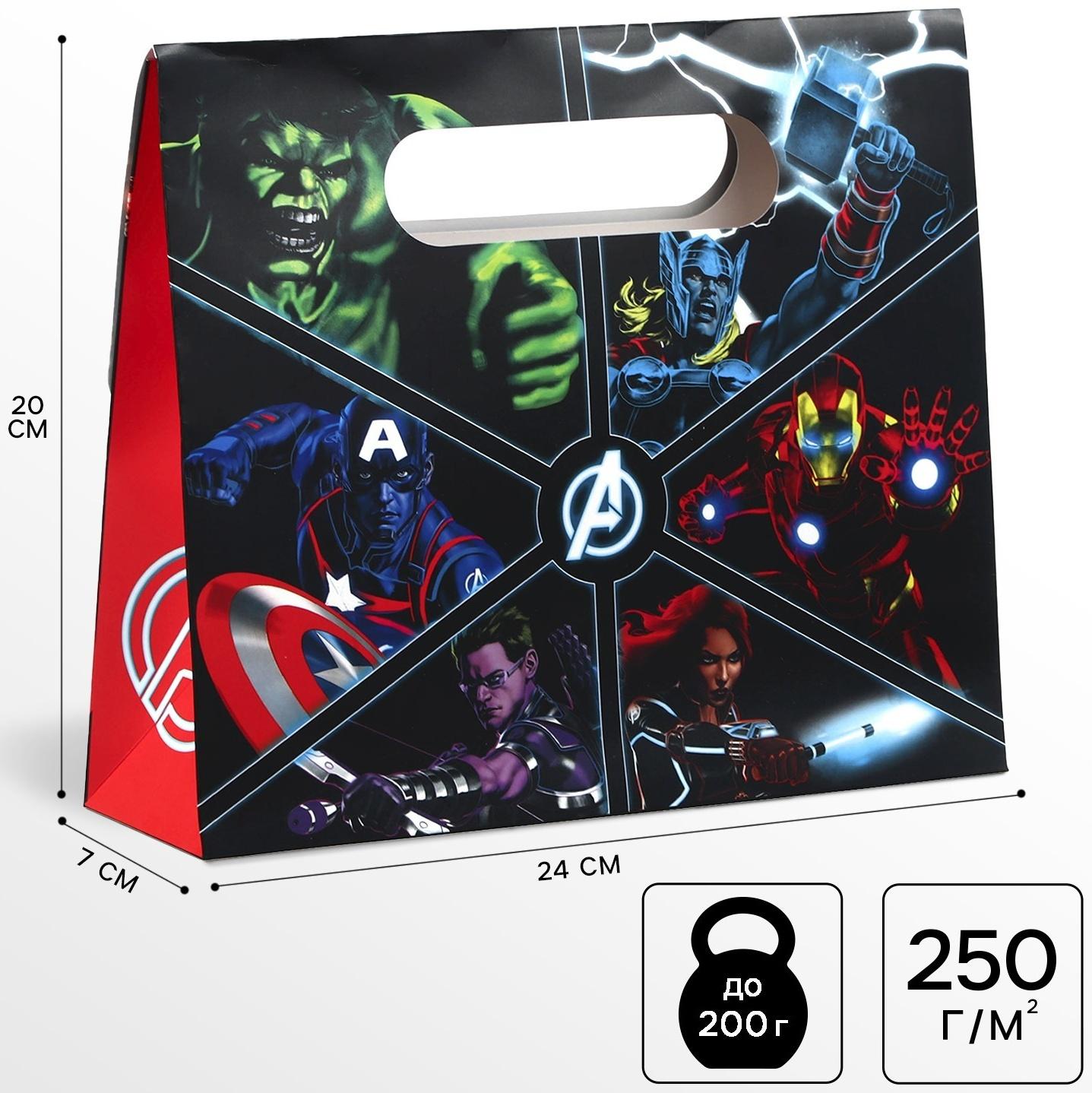 Пакет подарочный-коробка «Герои», Мстители, 24х20х7