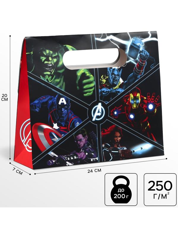 Пакет подарочный-коробка «Герои», Мстители, 24х20х7