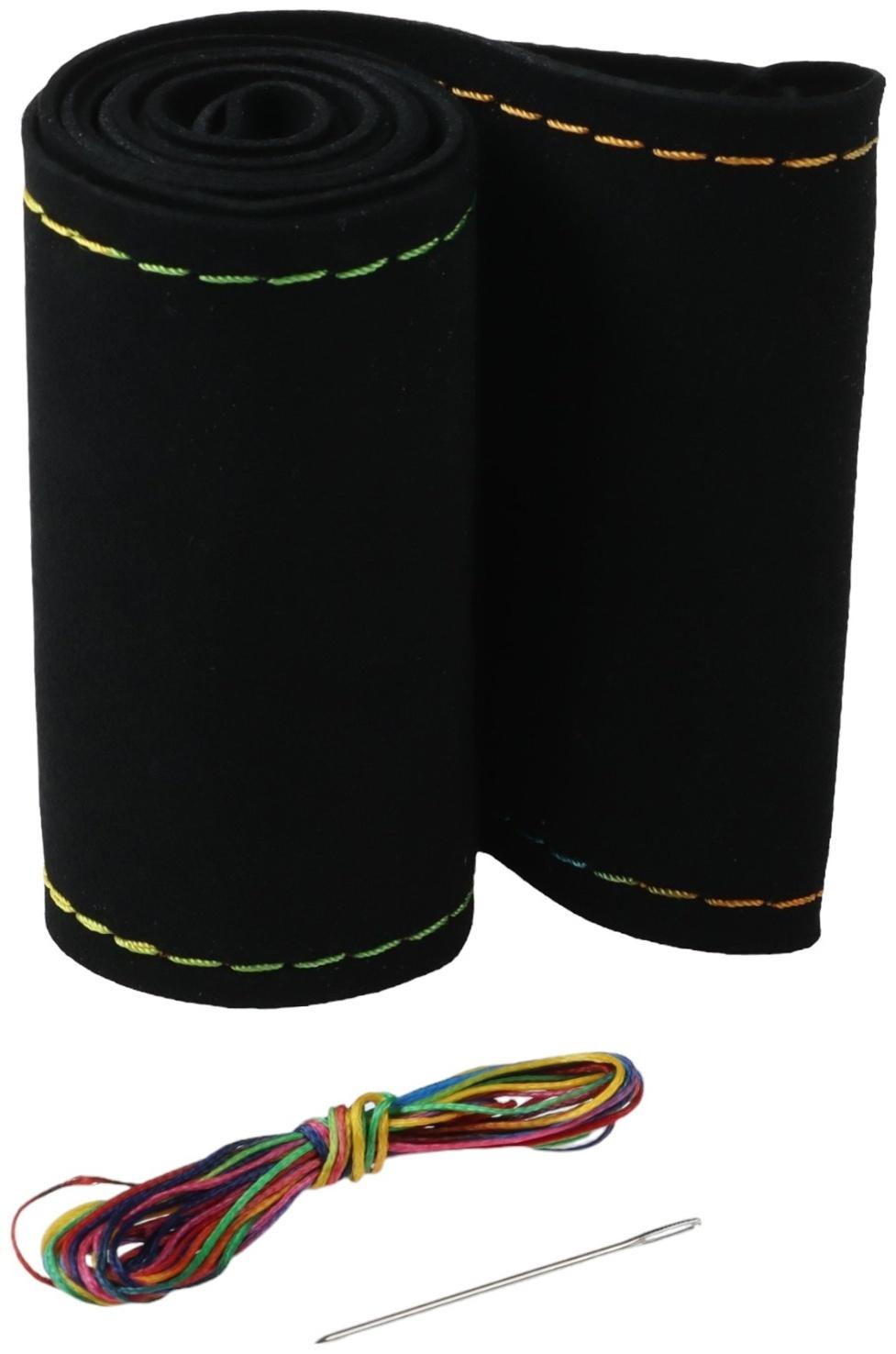 Оплётка на руль со шнуровкой, 38 см, чёрный, антискользящая, замша