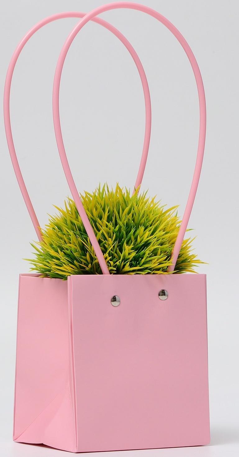 Сумка для цветов, квадратная, розовая, влагостойкая, 13×12×12 см